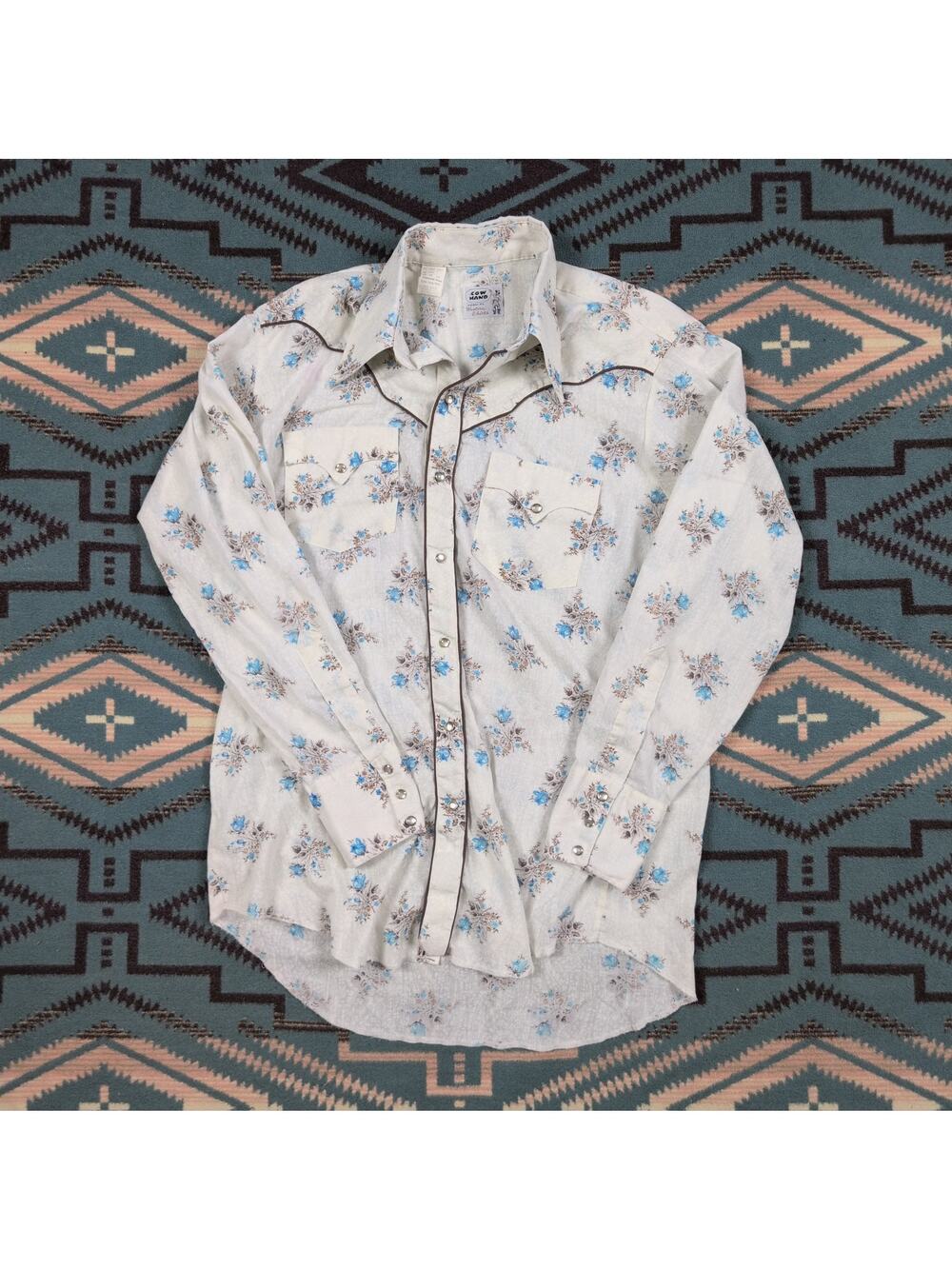 Vintage 70s Cow Hand Pearl Snap Western Shirt Men 16 33 Medium Floral Calico USA